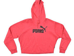 PUMA Women's Size Medium Pink Cropped Pullover Hoodie Graphic Logo Cotton Blend